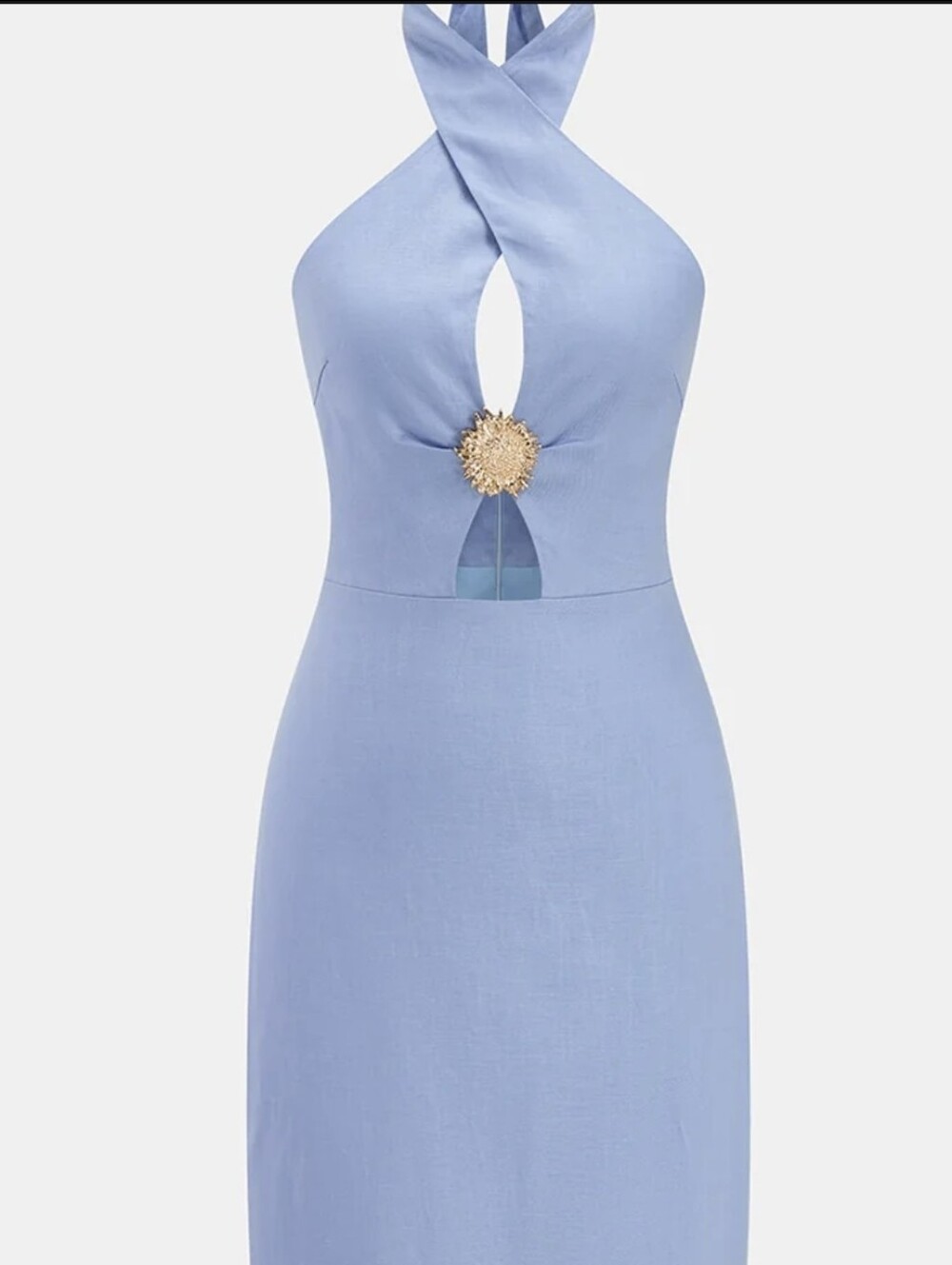 Commense Twist  Halter Maxi Dress Linen Blend Blue M NWT